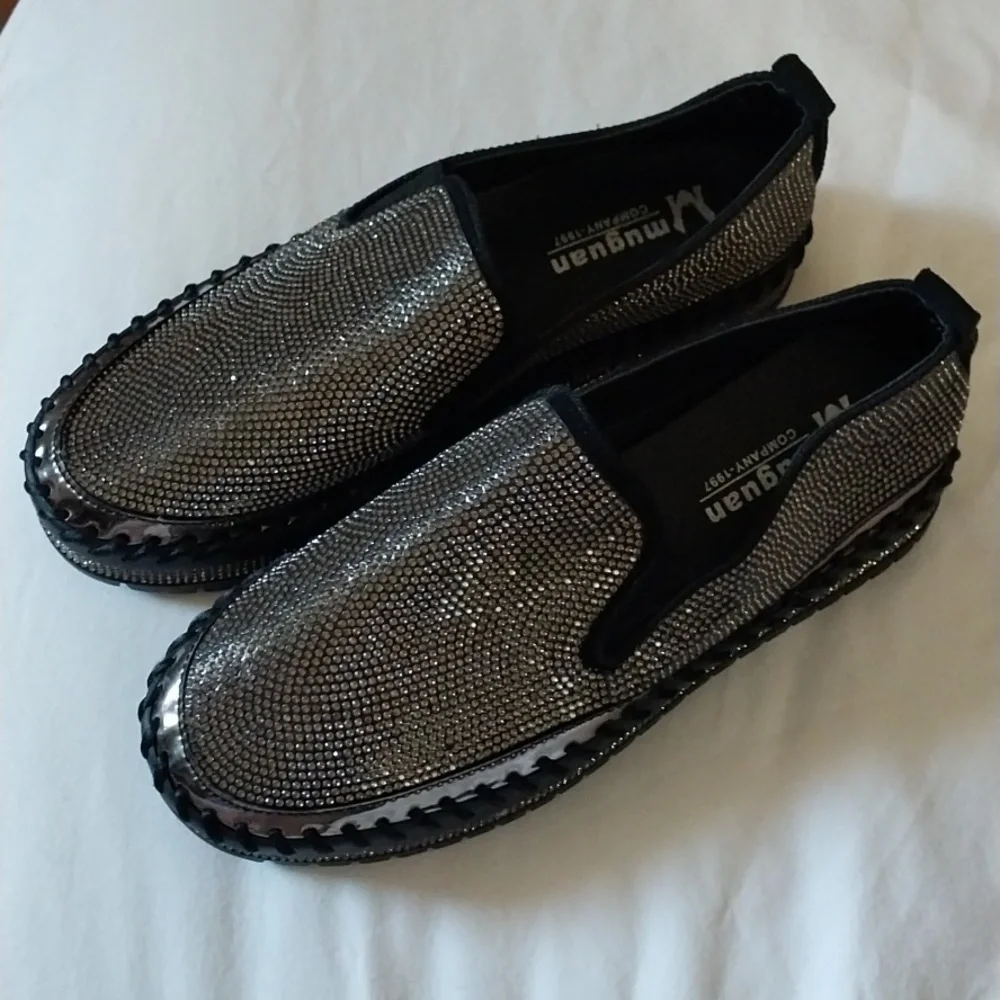 Embellished Silver Slip-On Platform Loafers for Women